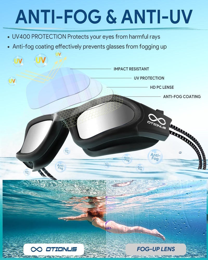 Otionus Store Swim Goggles, Polarized Adult Swimming Goggles Bungee Strap No Hair Pulling Anti-fog Pool Goggles for Men Women - Image 4